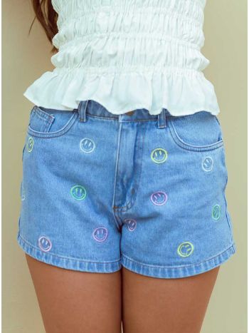 Short Happy Bordado - Jeans 